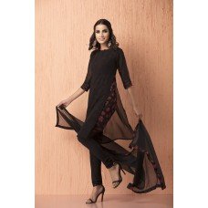 CTL-116 BLACK GEORGETTE AND CREPE READY MADE CHURIDAR SUIT